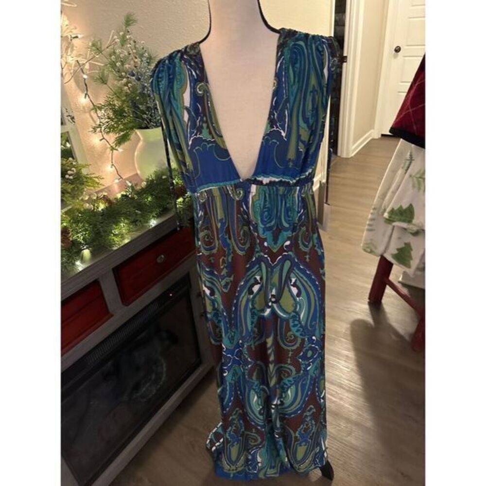 Uncle Frank NWT womens dress size large maxi paisley blue green brown‎